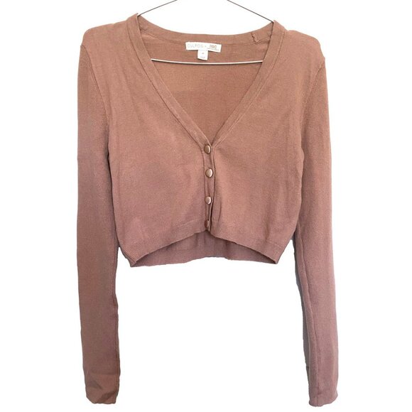 NWOT INC Womens Beige Long Sleeve V Neck Crop Button front Cardigan Size M - Picture 2 of 5